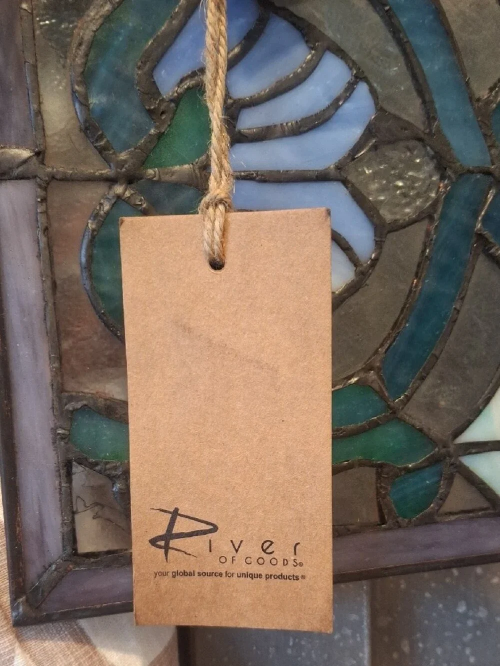 Teal and Yellow Stained Glass Decorative Hanging Mirror Panel